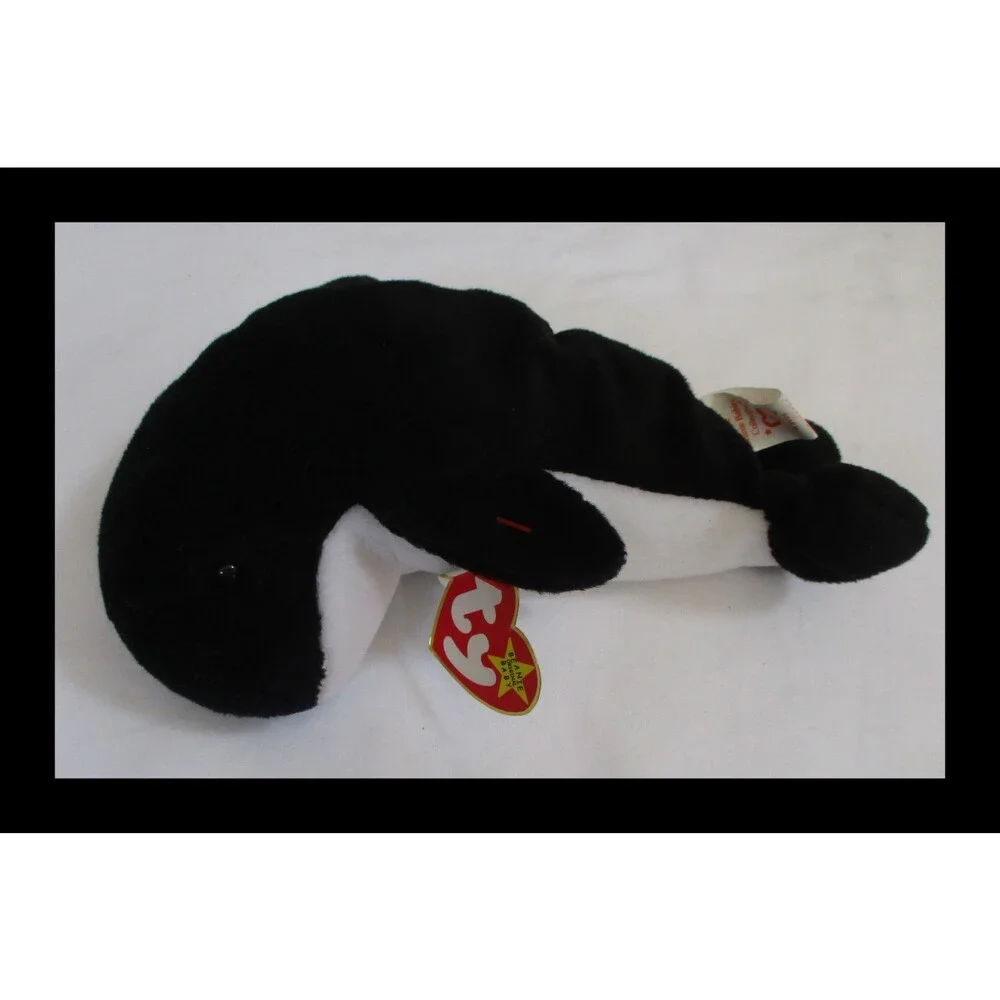Ty Beanie Baby Waves The Black Whale 5th Generation PVC Filled WORN TAG